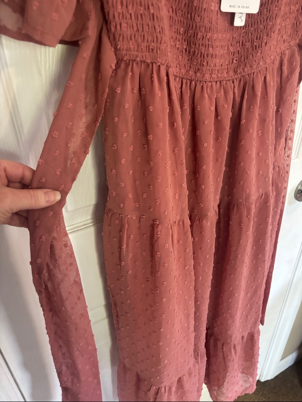 Merokeety Smocked Puff-Sleeve Midi Dress in Dusty Rose NWT - Picture 5 of 12